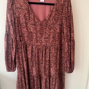 Lucky Brand Terracotta Paisley Long Sleeve Dress